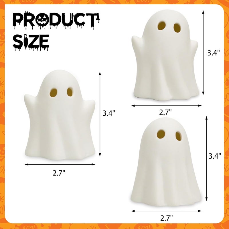 NEROSUN 3 Pack Cute Ghost Light Up Halloween Decor, LED White Ceramic Spooky Flameless Lanterns Decorative Light Fall Halloween Party Decoration for Home Bedroom Room Table Shelf - Image 5